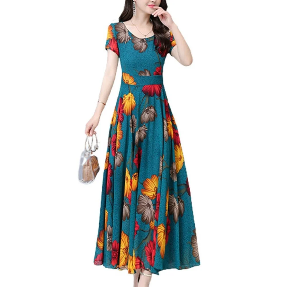 Women Short Sleeve Long Dress Floral Print Round Neck Boho Casual Holiday Summer
Women Short Sleeve Long Dress Floral Print Round Neck Boho Casual Holiday Summer