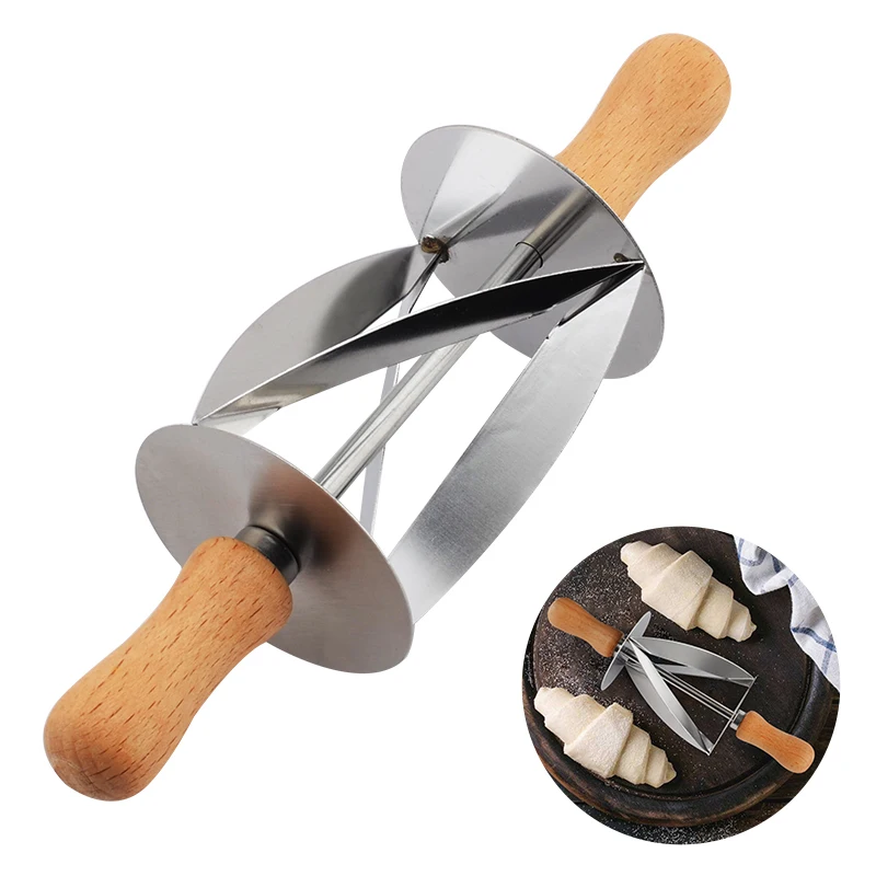 Stainless Steel Rolling Cutter for Making Croissant Bread Wheel Dough Pastry Knife Wooden Handle baking Kitchen Knife
Stainless Steel Rolling Cutter for Making Croissant Bread Wheel Dough Pastry Knife Wooden Handle baking Kitchen Knife