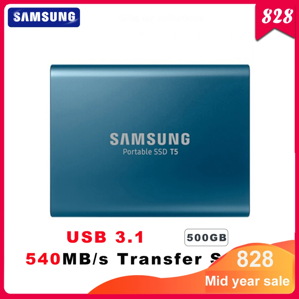 Samsung T5 портативный SSD 500 Гб USB3.1 100% оригинал внешний твердотельный накопитель USB 3 1