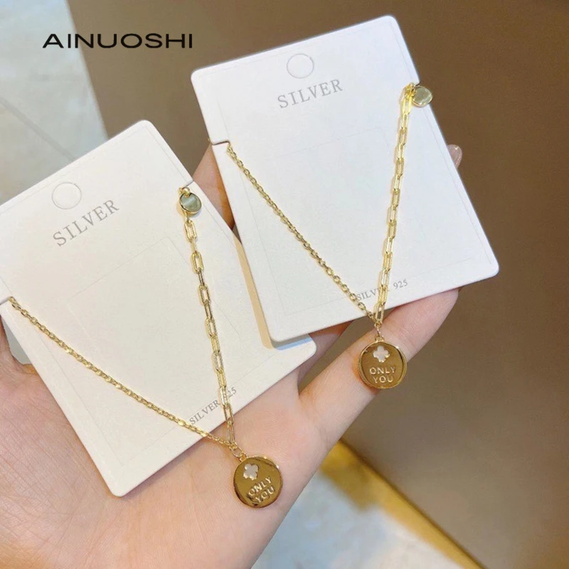 AINUOSHI 925 Sterling Silver Four Leaf Clover Shell ONLY YOU Pendant Necklace Woman Fashion Jewelry High Quality Exquisite Gift
AINUOSHI 925 Sterling Silver Four Leaf Clover Shell ONLY YOU Pendant Necklace Woman Fashion Jewelry High Quality Exquisite Gift