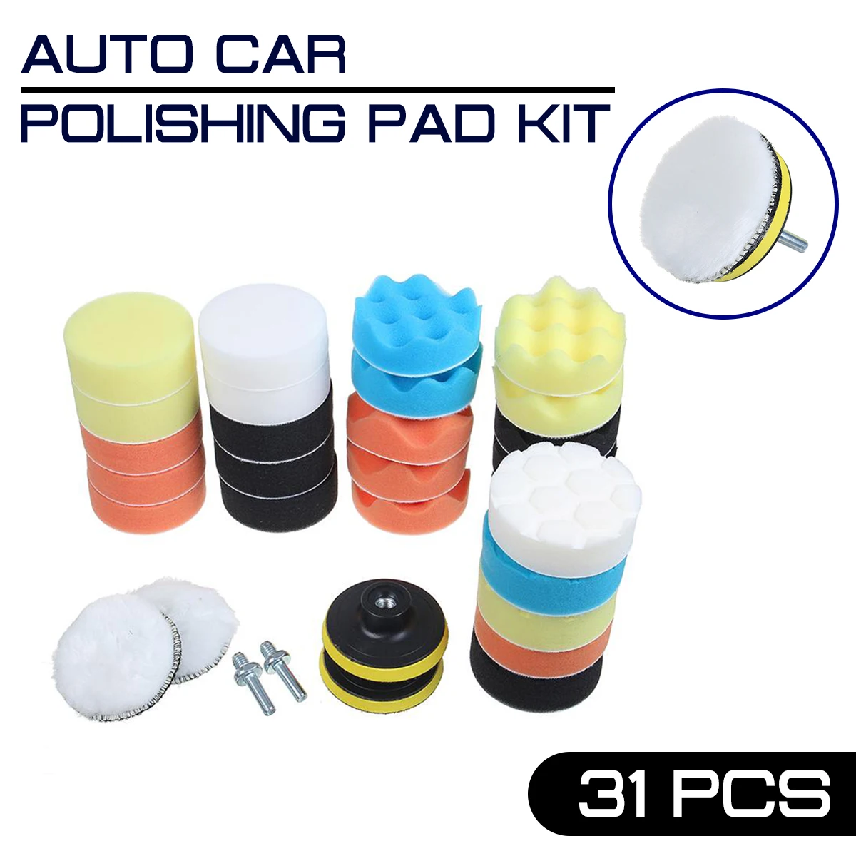 31Pcs Buffing Pad Set Thread 80mm 3 Inch Auto Car Polishing Pad Kit for Drill Adaptor M10 Power Tools+Car Polisher
31Pcs Buffing Pad Set Thread 80mm 3 Inch Auto Car Polishing Pad Kit for Drill Adaptor M10 Power Tools+Car Polisher