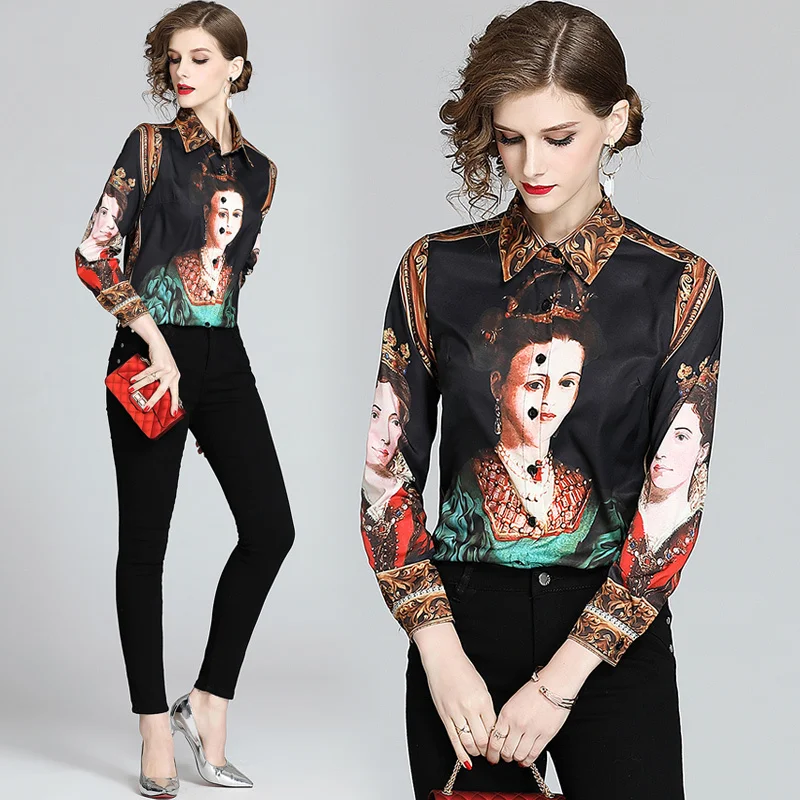 Vintage Queen Character Beauty Blouse Women Elegant Floral Shirts Ladies Printed Baroque Tops Black 2020 Spring Summer Shirts
Vintage Queen Character Beauty Blouse Women Elegant Floral Shirts Ladies Printed Baroque Tops Black 2020 Spring Summer Shirts