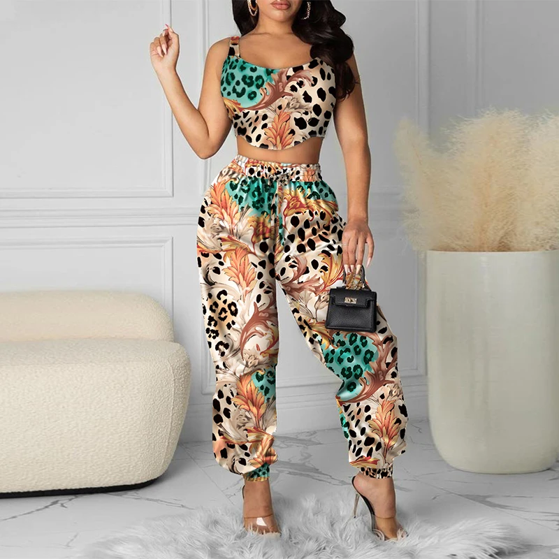 Sexy Ladies Fahsion Printed Two Piece Sets Elegant O Neck Short Vest Top + Lace-Up Wide Leg Pants Summer Casual Elegant Outfits
Sexy Ladies Fahsion Printed Two Piece Sets Elegant O Neck Short Vest Top + Lace-Up Wide Leg Pants Summer Casual Elegant Outfits