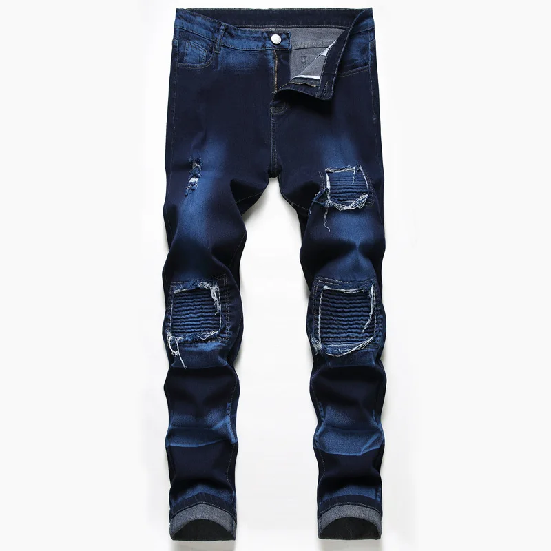 Europe America Jeans For Men Slim Long Pants Vintage Ripped Pleated Broken Hole Trousers Mens Denim Jeans 
Europe America Jeans For Men Slim Long Pants Vintage Ripped Pleated Broken Hole Trousers Mens Denim Jeans