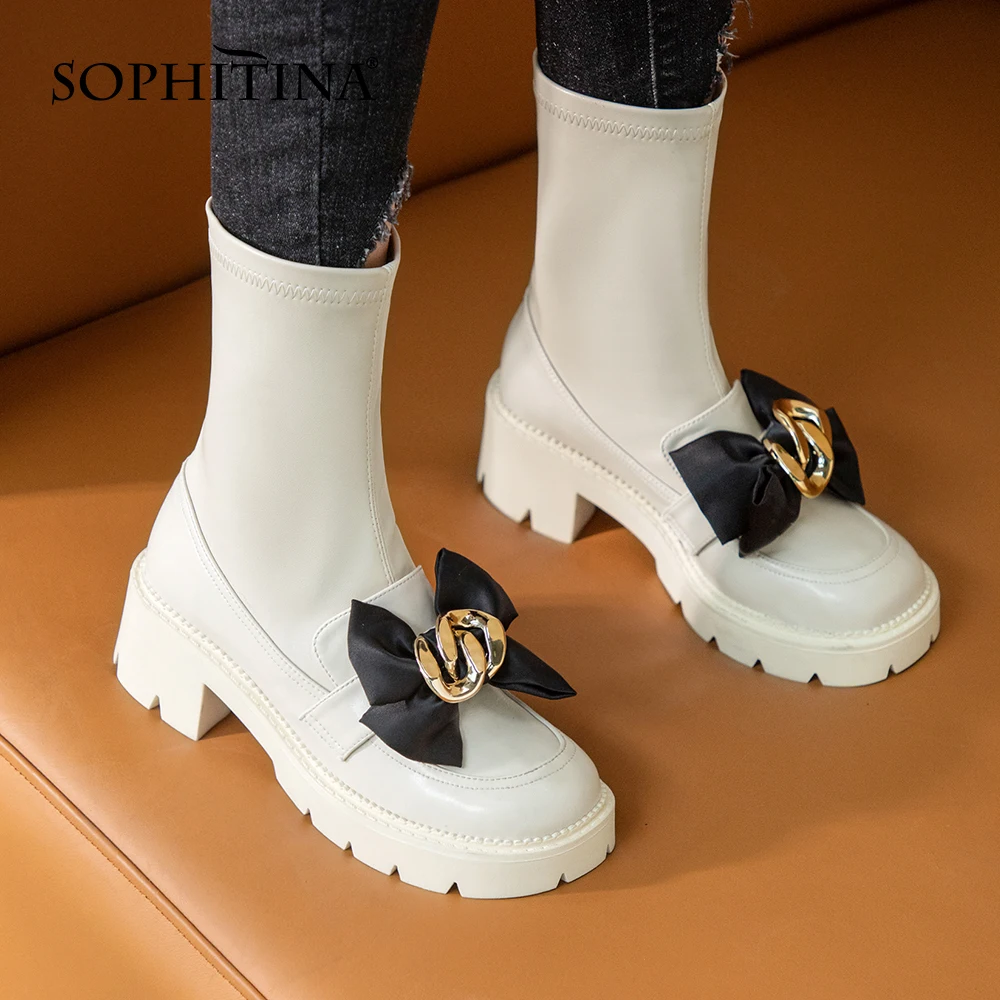 Женские эластичные ботинки SOPHITINA, милая обувь с бантом, металлическое украшение, круглый носок, Прошитые туфли, на толстом каблуке, без засте...
Женские эластичные ботинки SOPHITINA, милая обувь с бантом, металлическое украшение, круглый носок, Прошитые туфли, на толстом каблуке, без засте...