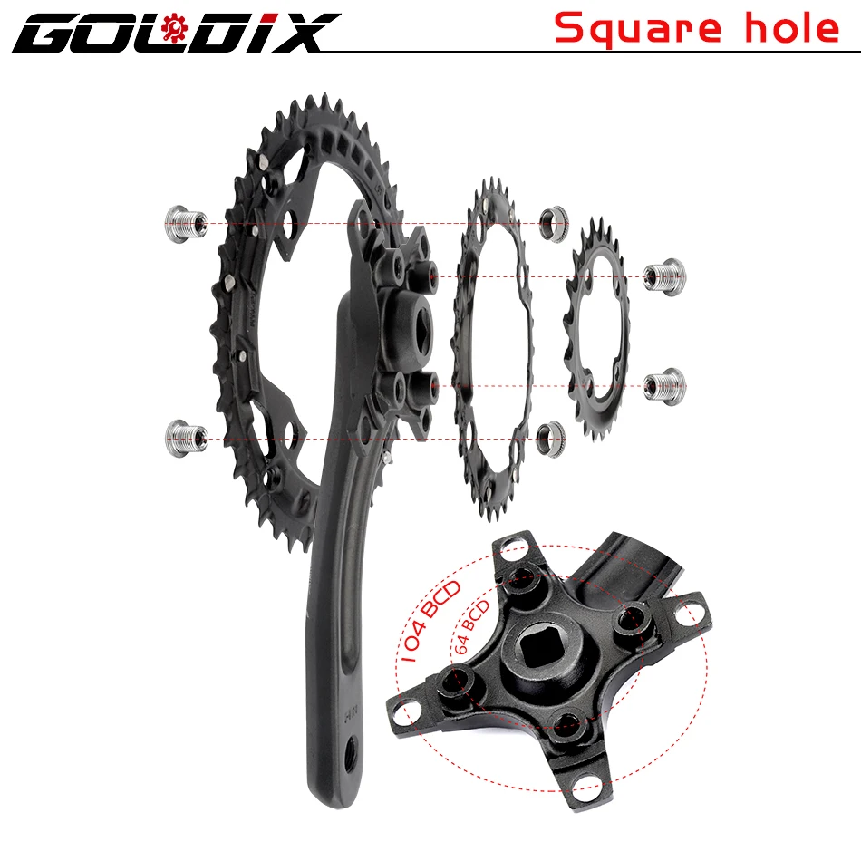 GOLDIX square hole bicycle crank aluminum alloy mountain bike bicycle chain ring 170mm single disc/double disc universal 104BCD 
GOLDIX square hole bicycle crank aluminum alloy mountain bike bicycle chain ring 170mm single disc/double disc universal 104BCD