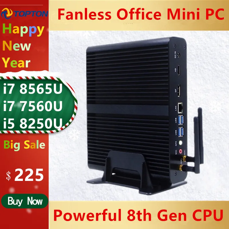 Topton Nuc безвентиляторный мини компьютер Intel Core i7 8565U/7560U i5 8265U/7260U 2 * DDR4 M.2 + Msata 5 ''SATA