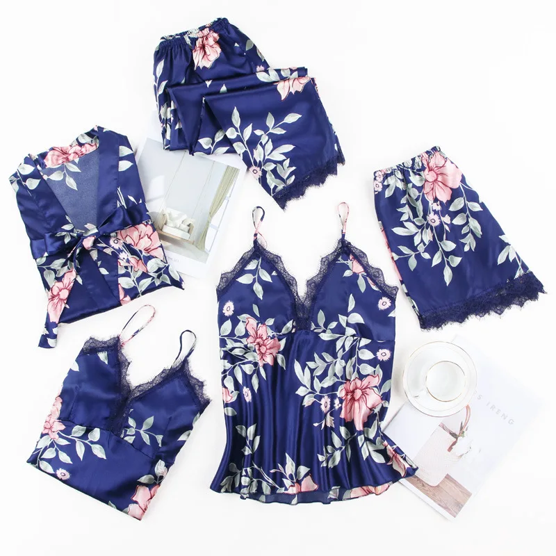 Print Flower Women Sleepwear Satin Sexy 5PCS Kimono Bathrobe Gown Lace Half Sleeve Pajamas Suit Homewear Intimate Lingerie
Print Flower Women Sleepwear Satin Sexy 5PCS Kimono Bathrobe Gown Lace Half Sleeve Pajamas Suit Homewear Intimate Lingerie