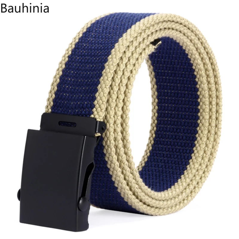 

2022 New 100-125cm Trendy Smooth Buckle Canvas Belt Young Men Women All-match Fashion 5 Colors Elastic Woven Belt
