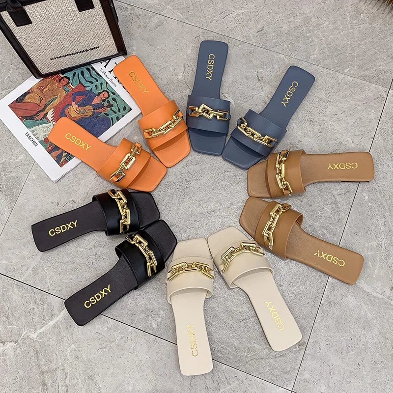 Plus Size Summer Women's Slippers Flats Metal Chain Ladies Slides Square Toe Flip Flops Woman Beach Slipper Slip On Female Shoes
Plus Size Summer Women's Slippers Flats Metal Chain Ladies Slides Square Toe Flip Flops Woman Beach Slipper Slip On Female Shoes