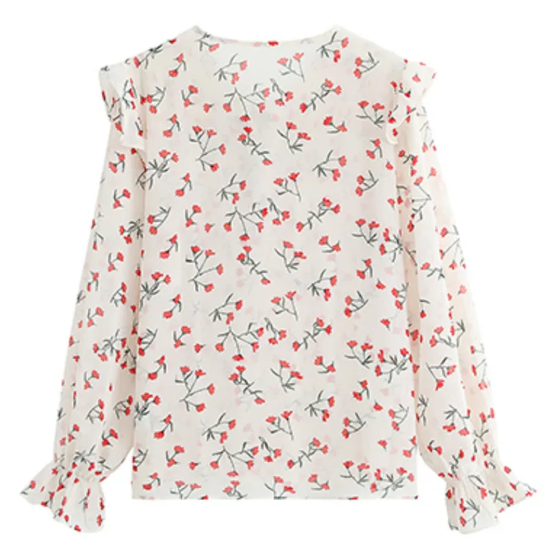 NIJIUDING V-neck Ruffles Women's Chiffon Blouse Autumn Flare Sleeve Floral Print Female Loose Bow Collar Shirts Tops 2020 Casual 
NIJIUDING V-neck Ruffles Women's Chiffon Blouse Autumn Flare Sleeve Floral Print Female Loose Bow Collar Shirts Tops 2020 Casual
