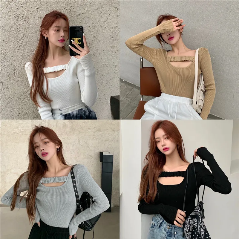 Hollow Out Square Collar Pullovers Spring Autumn Knitted Women's Clothing Sweaters Long Sleeve Slim Ladies Tops Korean Style New
Hollow Out Square Collar Pullovers Spring Autumn Knitted Women's Clothing Sweaters Long Sleeve Slim Ladies Tops Korean Style New
