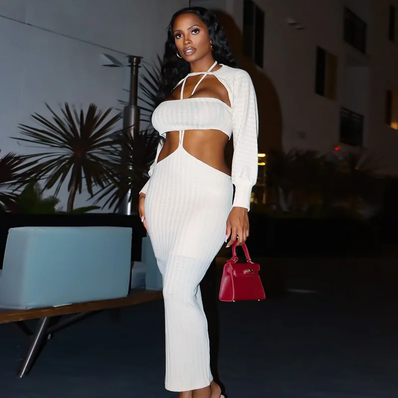 WJFZQM Sexy Ribbed Whiter 3 Three Piece Set Women Party Long Skirt Long Sleeve Shawl Strapless Tops Bodycon Maxi Dress Sets
WJFZQM Sexy Ribbed Whiter 3 Three Piece Set Women Party Long Skirt Long Sleeve Shawl Strapless Tops Bodycon Maxi Dress Sets