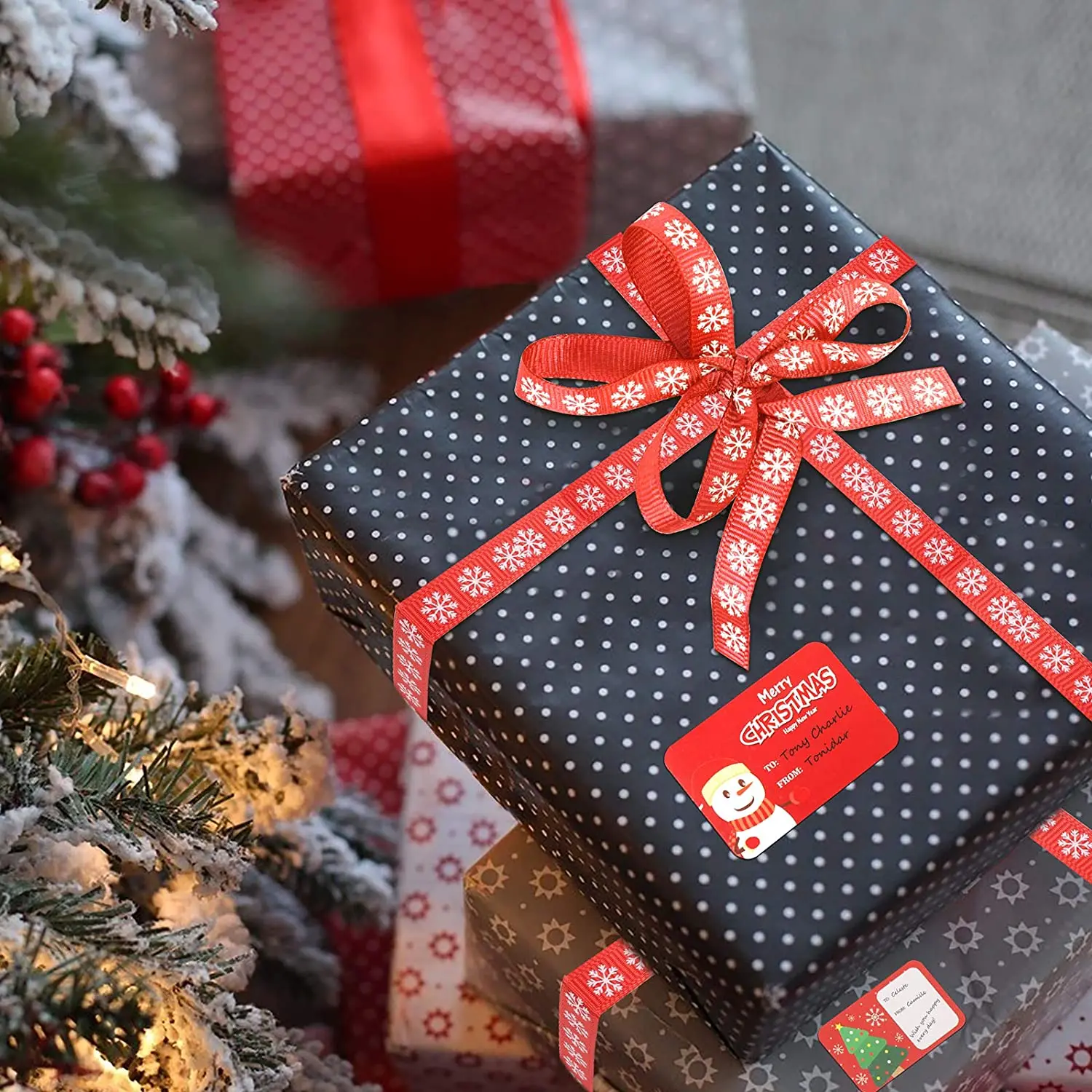 METABLE 144 PCS Label Sticker With Red And Green Snowflake Ribbon, Used With Packaging Paper Bag, Card Envelope Decoration
METABLE 144 PCS Label Sticker With Red And Green Snowflake Ribbon, Used With Packaging Paper Bag, Card Envelope Decoration
