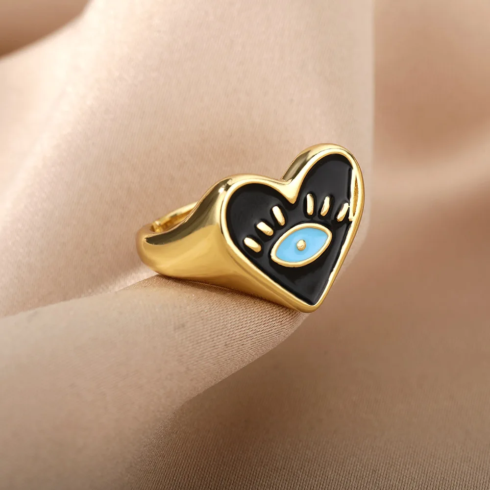 Ins Black Enamel Heart Rings For Women The Eye of Evil Ring Adjustable Open Cuff Finger Rings Vintage Jewelry Bague Gift
Ins Black Enamel Heart Rings For Women The Eye of Evil Ring Adjustable Open Cuff Finger Rings Vintage Jewelry Bague Gift