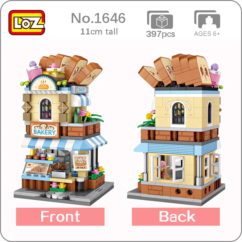 

LOZ 1646 городская улица хлебобулочная хлебопечка архитектура магазина 3D модель DIY мини-блоки кирпичи игрушки для детей без коробки