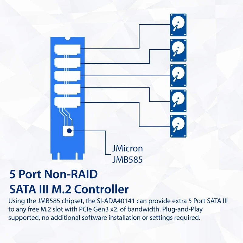 M2 to SATA3 Expansion Card,M.2 NVME to SATA3.0,SSD Adapter 5 Port,Add on Cards,M.2(PCIe) to 5 Ports SATA,JMB585 Chipset
M2 to SATA3 Expansion Card,M.2 NVME to SATA3.0,SSD Adapter 5 Port,Add on Cards,M.2(PCIe) to 5 Ports SATA,JMB585 Chipset