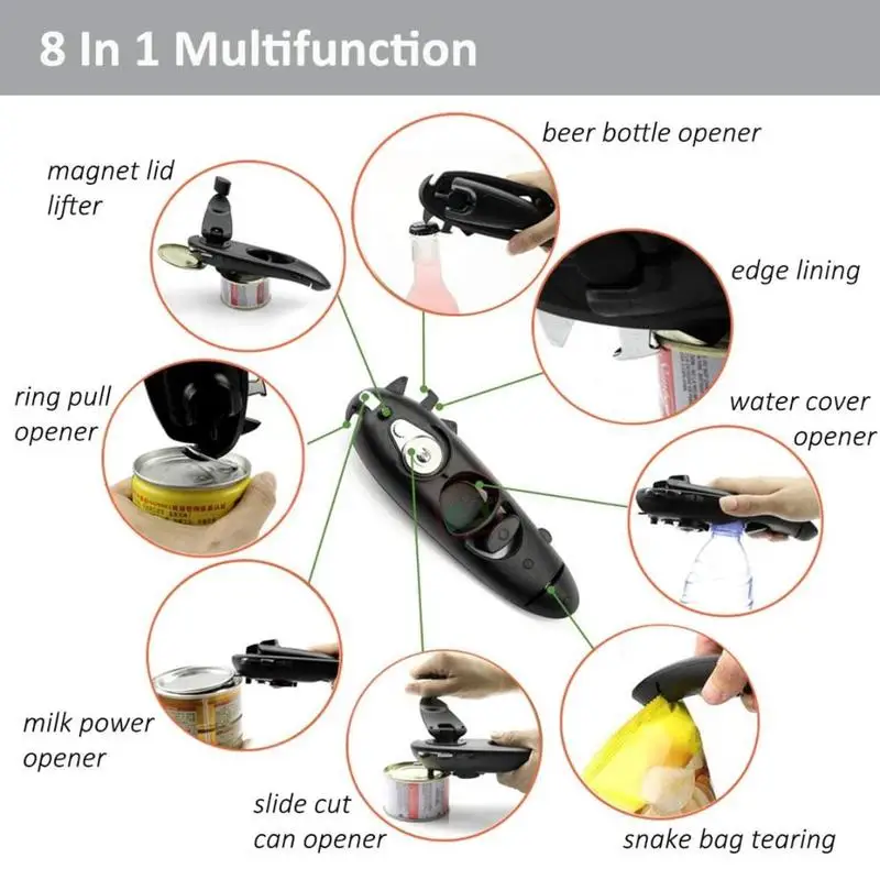 Multifunction 8 In 1 Manual Can Opener Ergonomic Bottle Opener Safe Can Opener Kitchen Gadgets for Jars Canisters
Multifunction 8 In 1 Manual Can Opener Ergonomic Bottle Opener Safe Can Opener Kitchen Gadgets for Jars Canisters