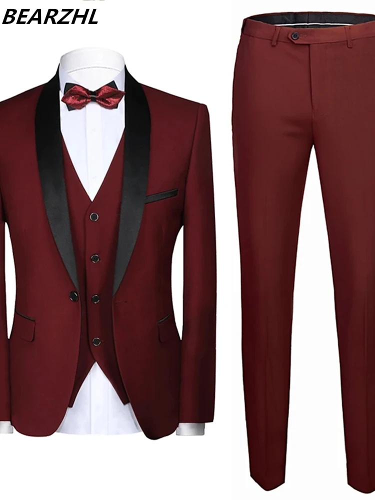Bespoke Mens Tuxedos Burgundy Groom Wear 3 Piece 2021 Men Suits