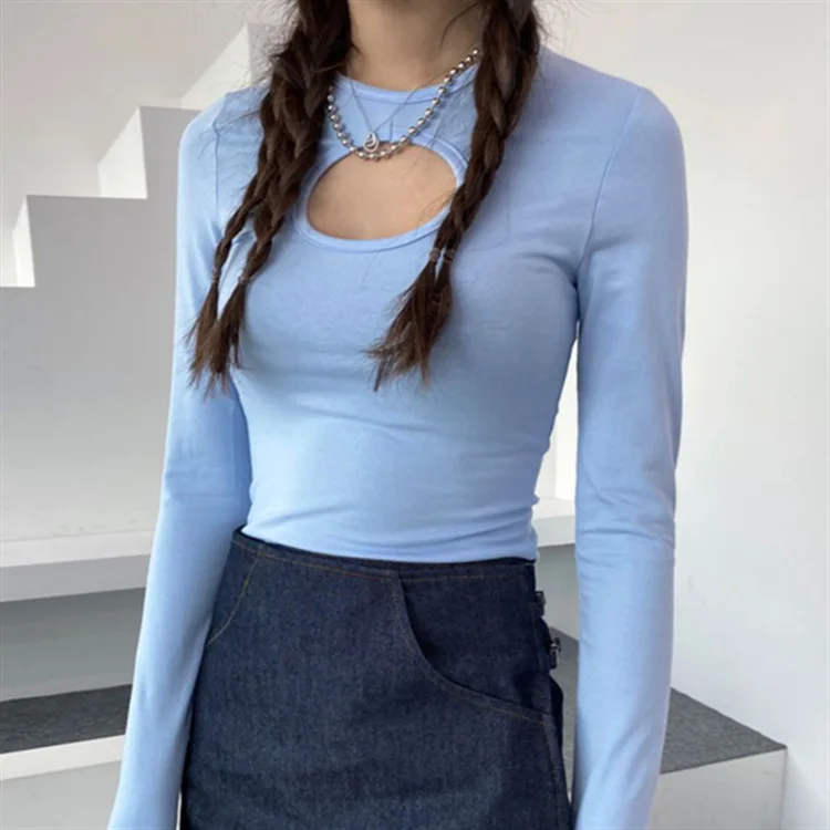 Sexy Chest Hollowed Out Long Sleeve T-shirt Korean Women's 2021 New Elastic Thread Bottoming Shirt for Ladies Daily Wear
Sexy Chest Hollowed Out Long Sleeve T-shirt Korean Women's 2021 New Elastic Thread Bottoming Shirt for Ladies Daily Wear