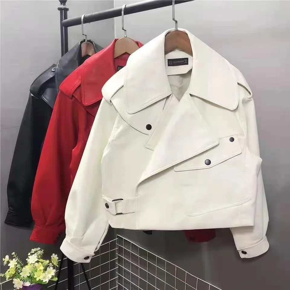 New Spring Women Motorcycle Jackets Loose Streetwear Outerwear Faux Leather Jacket Biker Red White Black Coat Turndown Collar
New Spring Women Motorcycle Jackets Loose Streetwear Outerwear Faux Leather Jacket Biker Red White Black Coat Turndown Collar
