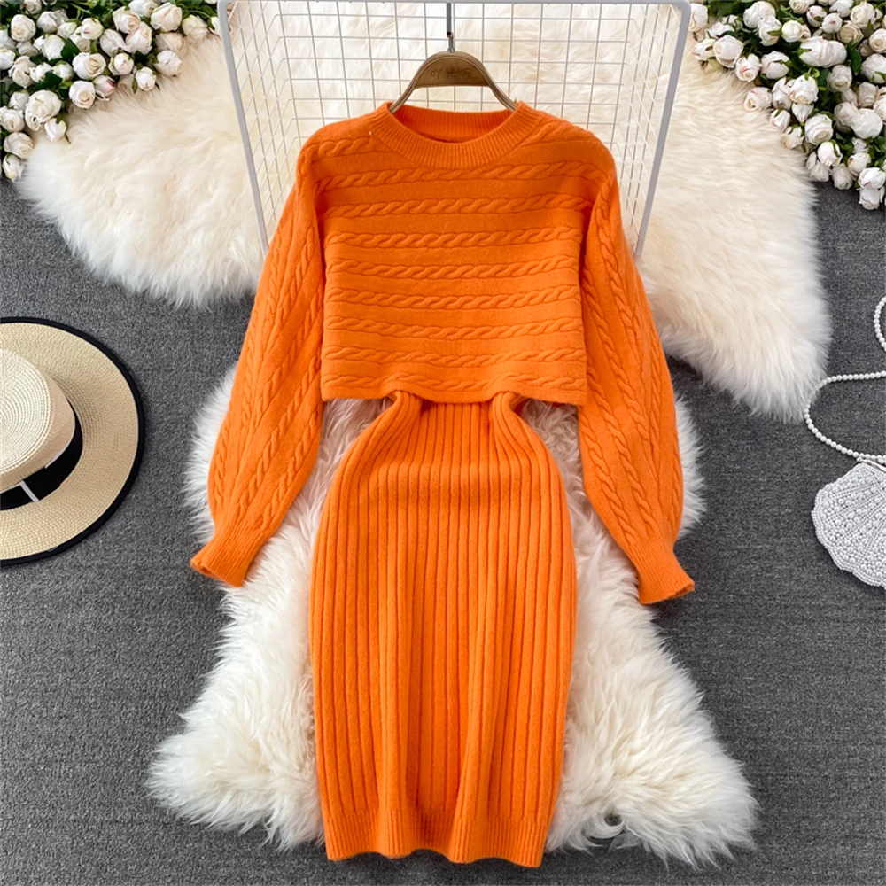 Women's Suit Knitted Sweaters And Dress Two Pieces Set Round Neckhemp Flowers Stripe Solid Casual Knitwear
Women's Suit Knitted Sweaters And Dress Two Pieces Set Round Neckhemp Flowers Stripe Solid Casual Knitwear