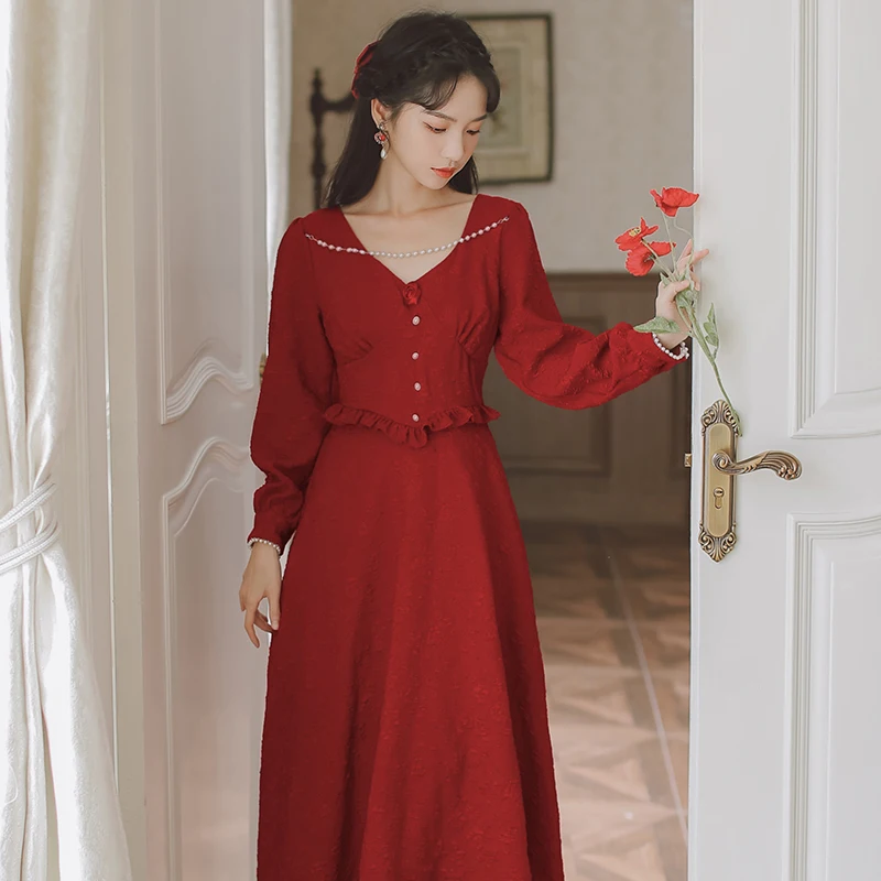 Rose Flower V-neck Sexy Bodycon Dress Red Retro Jacquard Elegant Fashion Vestido Female Ruffle Beaded Long Sleeve Dresses Fall
Rose Flower V-neck Sexy Bodycon Dress Red Retro Jacquard Elegant Fashion Vestido Female Ruffle Beaded Long Sleeve Dresses Fall