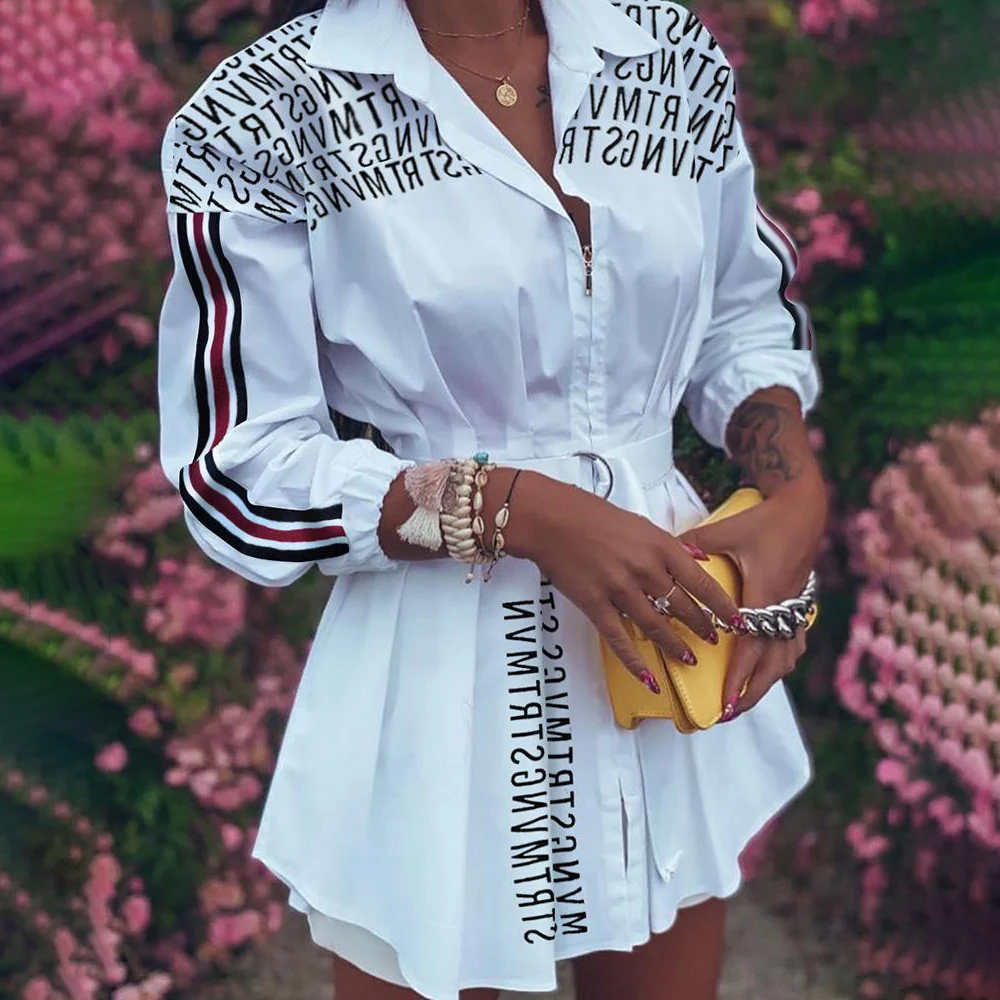 Autumn and Winter Lantern Sleeve Stitching Pleated Zipper Blouse Dress Turn-down Collar Above Knee Mini Women Dress Sashes D30 
Autumn and Winter Lantern Sleeve Stitching Pleated Zipper Blouse Dress Turn-down Collar Above Knee Mini Women Dress Sashes D30