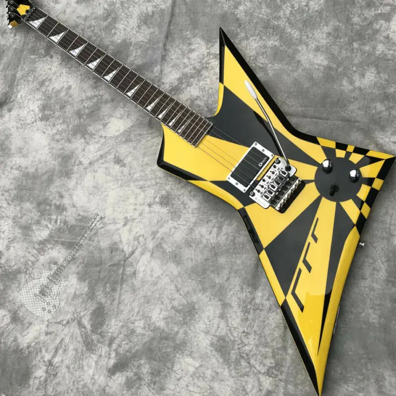 Naughty boy Custom Handmade Electric Guitar Irregular Yellow Stripes Into Black Chrome Hardware Free Shipping High Quality
Naughty boy Custom Handmade Electric Guitar Irregular Yellow Stripes Into Black Chrome Hardware Free Shipping High Quality