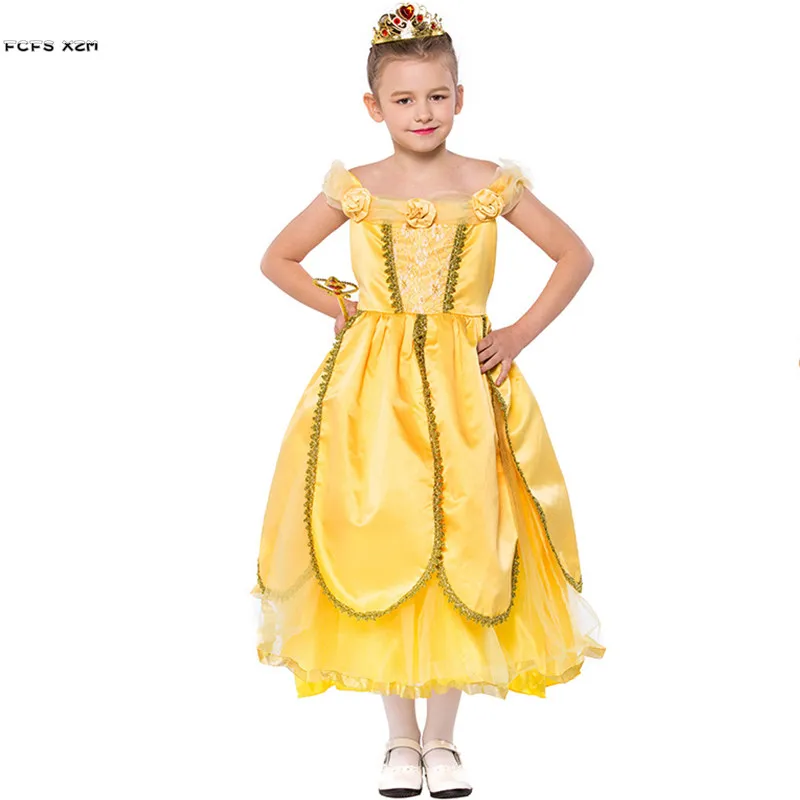 

S-XXL золотые костюмы принцессы для девочек на Хэллоуин Дети Королева Косплей Карнавал Пурим парад Маскарад ролевые игры вечернее платье