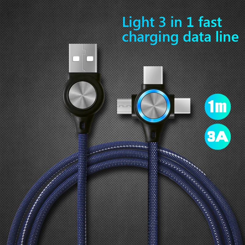 ! USB-кабель ACCEZZ 3 в 1 8-контактный со светодиодной подсветкой для iPhone X 8 7 XS MAX Micro USB