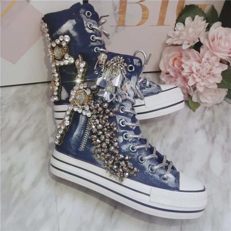 Old Vintage Platform High-Top Canvas Shoes Fashion Graffiti Beaded Heavy Industry Crystal European Women's Shoes Board Shoes
Old Vintage Platform High-Top Canvas Shoes Fashion Graffiti Beaded Heavy Industry Crystal European Women's Shoes Board Shoes