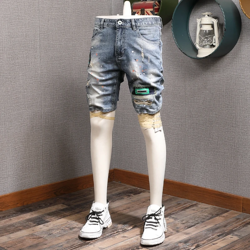 2021 Summer Ripped Patch Denim Shorts Men Fashion Embroidery Jeans Casual Light Blue Short Pants
2021 Summer Ripped Patch Denim Shorts Men Fashion Embroidery Jeans Casual Light Blue Short Pants