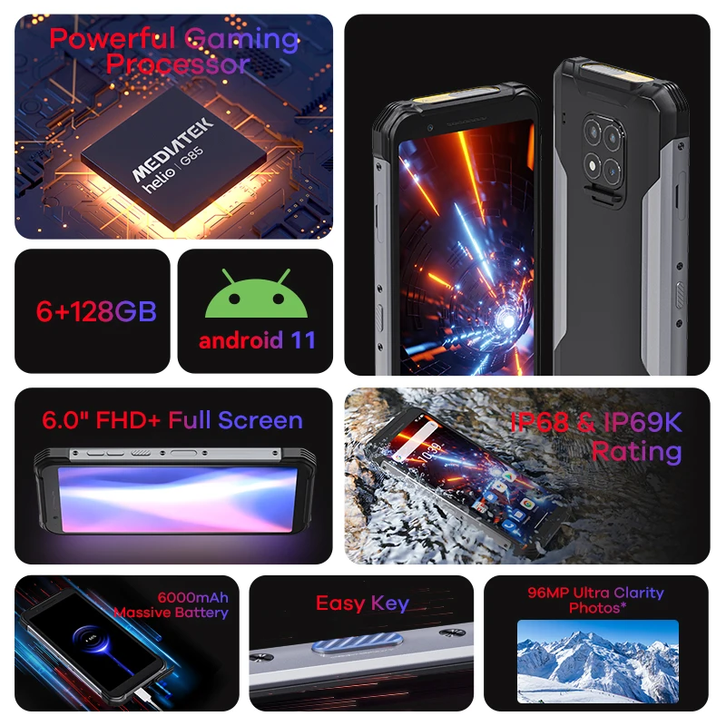 Смартфон ZEEKER T100 прочный 40 м IP68/IP69K Helio G85 Android 11 8 ядер 128 ГБ 6000 мАч NFC | Мобильные