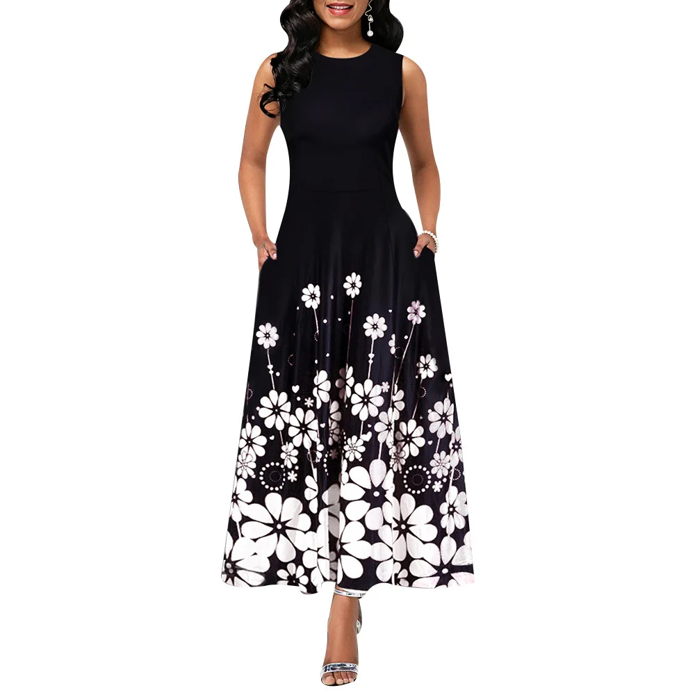 Lugentolo Long Dress Women Flowers Print Sleeveless Round Neck Versatile Casual Fashion Summer New Party Ankle-Length Dresses 
Lugentolo Long Dress Women Flowers Print Sleeveless Round Neck Versatile Casual Fashion Summer New Party Ankle-Length Dresses