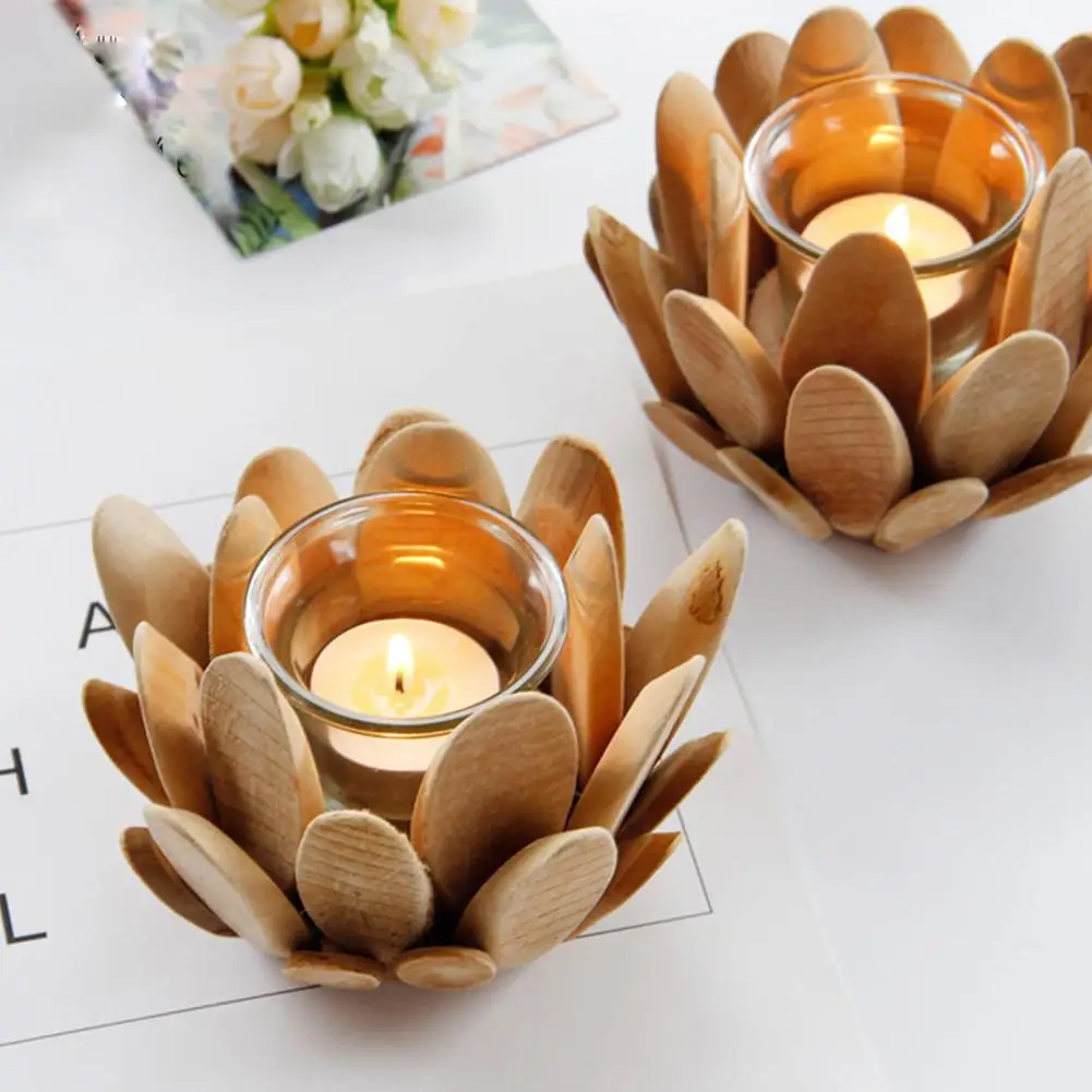 New Wooden Lotus Petal Glass Cup Candle Holder Candlestick Home Desktop Decoration
New Wooden Lotus Petal Glass Cup Candle Holder Candlestick Home Desktop Decoration