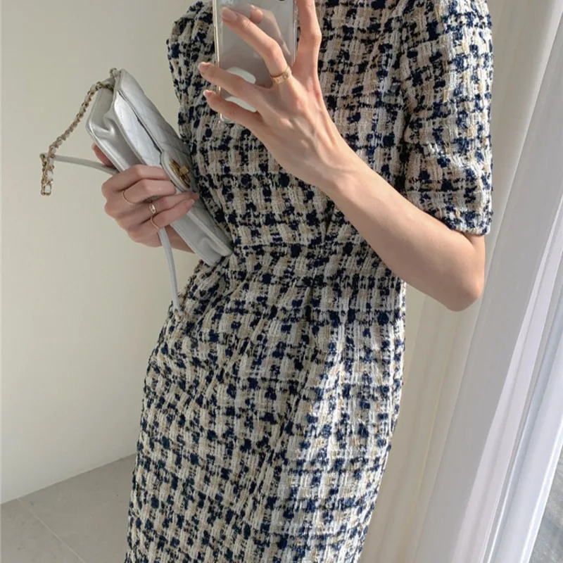 French bubble sleeve small fragrance dress 2020 new women's high waist slim dress
French bubble sleeve small fragrance dress 2020 new women's high waist slim dress