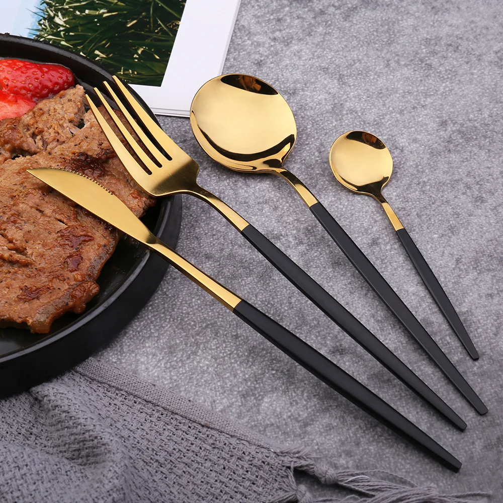 4pcs Black Tableware Cutlery-Set Knife Tea Dessert-Spoon Dinner-Fork Gold Stainless-Steel Utensils Kitchen Household Dinner war
4pcs Black Tableware Cutlery-Set Knife Tea Dessert-Spoon Dinner-Fork Gold Stainless-Steel Utensils Kitchen Household Dinner war