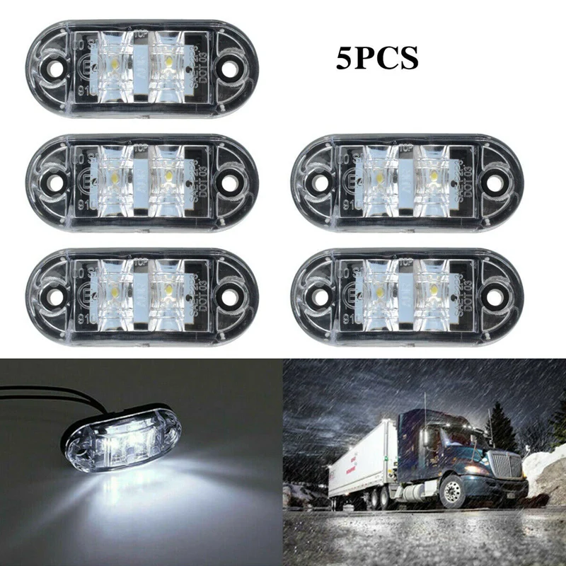 NEW-5Pcs 2 LED White Light Oval Car Clearance Trailer Truck Side Marker Tail Lamp
NEW-5Pcs 2 LED White Light Oval Car Clearance Trailer Truck Side Marker Tail Lamp