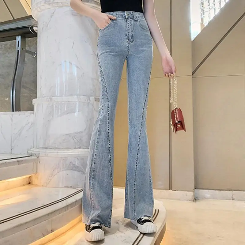 2021 Spring Summer Long Flared Pants Women's High Waist Jeans Long Flared Chic Denim Pants Elastic Slim Casual Trousers Feme
2021 Spring Summer Long Flared Pants Women's High Waist Jeans Long Flared Chic Denim Pants Elastic Slim Casual Trousers Feme