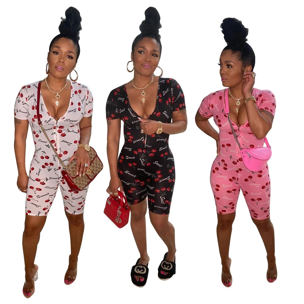 Sweet Cherry Printed Sexy Rompers Womens Jumpsuit Deep V Neck Short Sleeve Party Club Playsuit Cute Girls Zipper Up Slim Outfit
Sweet Cherry Printed Sexy Rompers Womens Jumpsuit Deep V Neck Short Sleeve Party Club Playsuit Cute Girls Zipper Up Slim Outfit