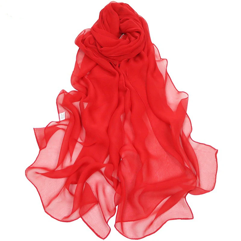 

Модные женские шелковые шарфы на весну и лето, мягкие женские тонкие шали и накидки, шифоновый хиджаб шарф, простой пляжный шарф