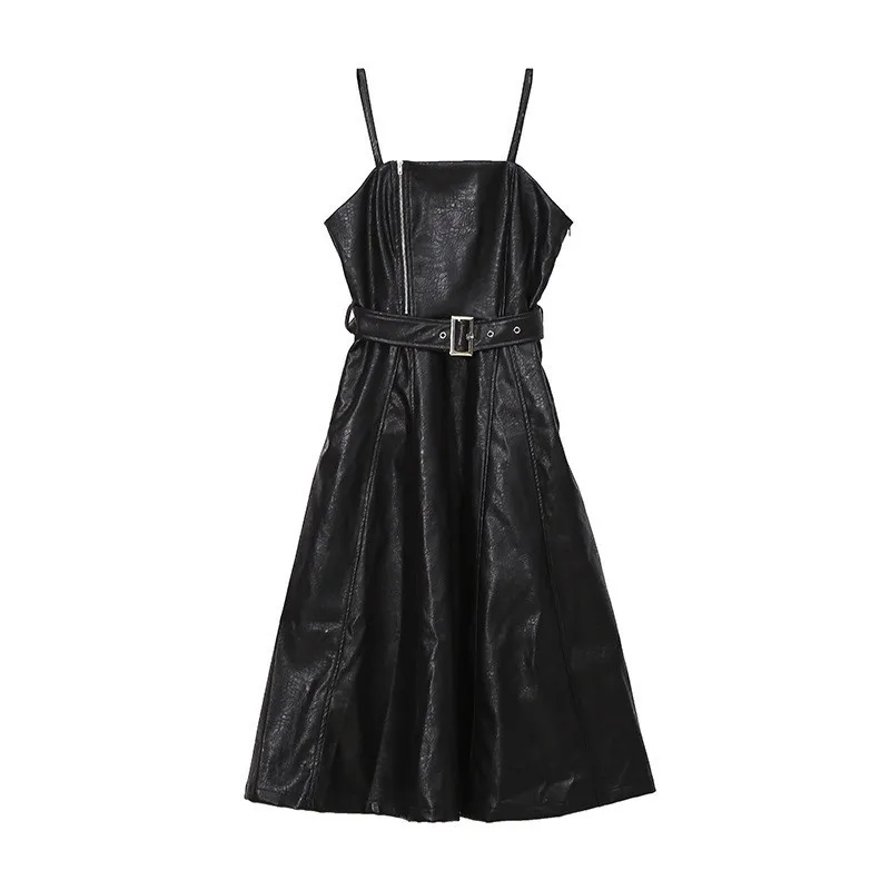 Belt Zipper Loose Dress Women Fashion Tide 2021 New Spring Autumn Solid Color Strapless Black PU Leather High Waist 
Belt Zipper Loose Dress Women Fashion Tide 2021 New Spring Autumn Solid Color Strapless Black PU Leather High Waist