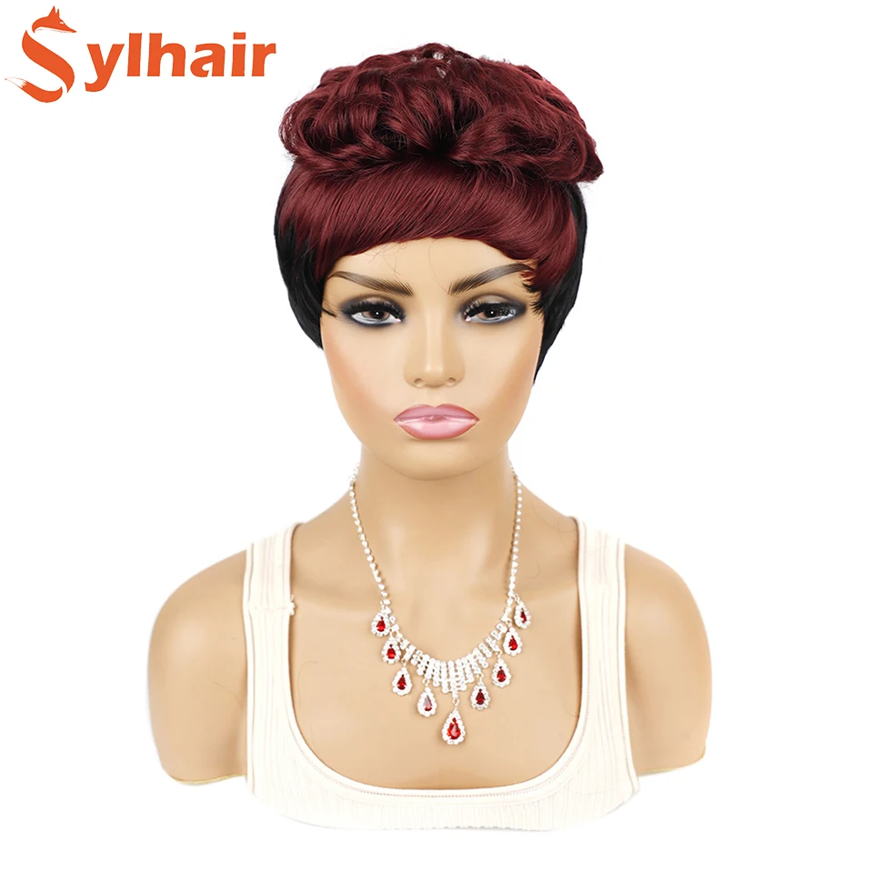 Sylhair Synthetic Hair Wig With Bangs For Black Women Burgundy Ombre Color Short Wavy Bob Pixie Cut Full Machine None Lace Wig
Sylhair Synthetic Hair Wig With Bangs For Black Women Burgundy Ombre Color Short Wavy Bob Pixie Cut Full Machine None Lace Wig