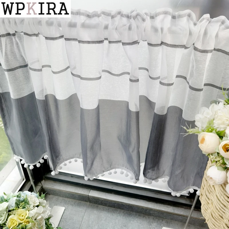 Modern Black White Stripe Short Curtain for Kitchen Balls Lace Bottom Sheer Drape Small Window Coffee Porch Blinds 155C#D
Modern Black White Stripe Short Curtain for Kitchen Balls Lace Bottom Sheer Drape Small Window Coffee Porch Blinds 155C#D