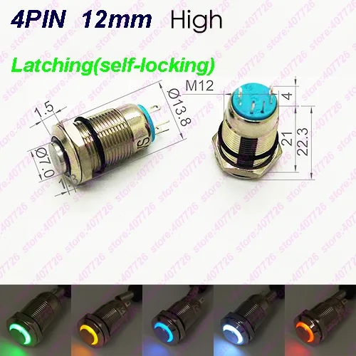 50PCS/5Colors 12MM Power Push Button With LED 6/12/24/110/220V Latching Self-locking Metal Button Switch Waterproof illuminated
50PCS/5Colors 12MM Power Push Button With LED 6/12/24/110/220V Latching Self-locking Metal Button Switch Waterproof illuminated