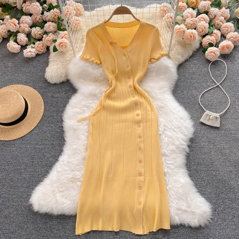 2021 New Ruched Ruffle Knit Bodycon Dress Women Yellow Y2K Summer Short Sleeve Sexy Midi Long Button Down Striped Dresses Party
2021 New Ruched Ruffle Knit Bodycon Dress Women Yellow Y2K Summer Short Sleeve Sexy Midi Long Button Down Striped Dresses Party