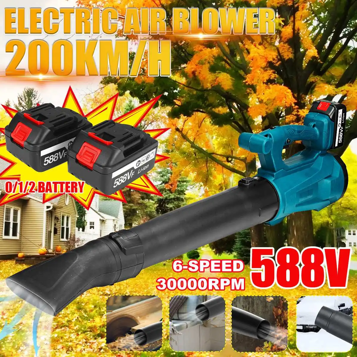 3000W 588V Cordless Electric Air Blower Blowing& Suction Leaf Dust Collector Turbo Blower Vacuum Cleaner For Makita 21V battery
3000W 588V Cordless Electric Air Blower Blowing& Suction Leaf Dust Collector Turbo Blower Vacuum Cleaner For Makita 21V battery