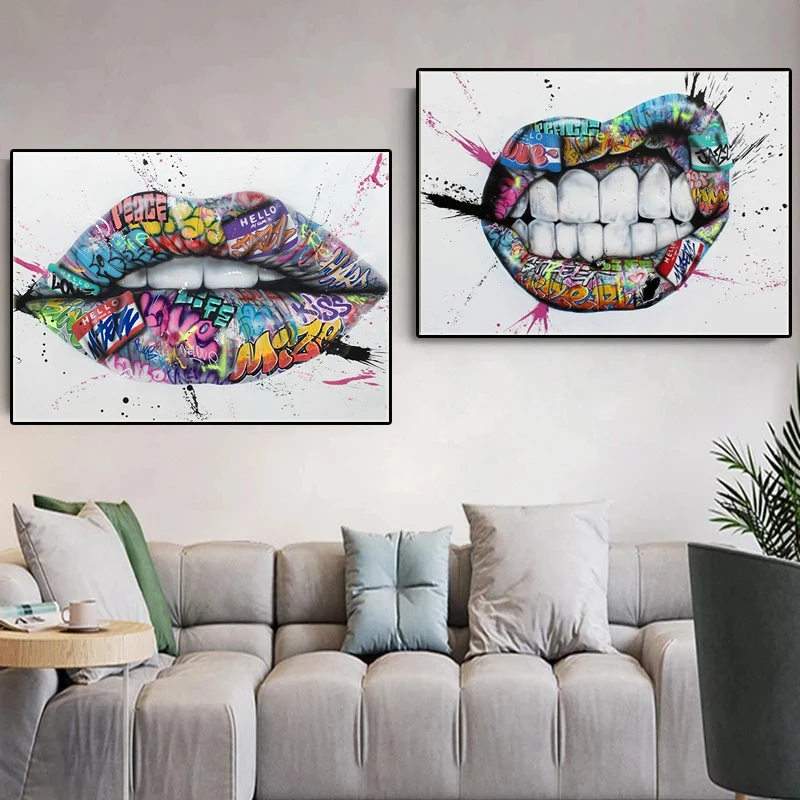 Show Teeth Lips Street Graffiti Art Canvas Painting on The Wall Posters and Prints Wall Art Picture for Living Room Home Decor
Show Teeth Lips Street Graffiti Art Canvas Painting on The Wall Posters and Prints Wall Art Picture for Living Room Home Decor