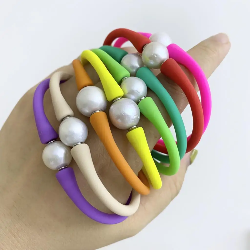 18cm Length 9-11mm Edison Natural Freshwater Pearl Silicone Bangle Colorful Rubber Bracelet
18cm Length 9-11mm Edison Natural Freshwater Pearl Silicone Bangle Colorful Rubber Bracelet